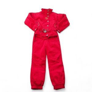 Spyder Vintage 90s Belted Embroidered Ski Jacket and Pant Suit Red Women's 8